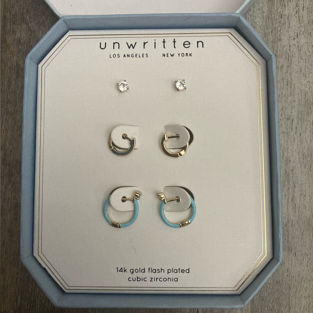 Macys Unwritten 3 Pairs Of Earrings- 14k Gold Flash Plated